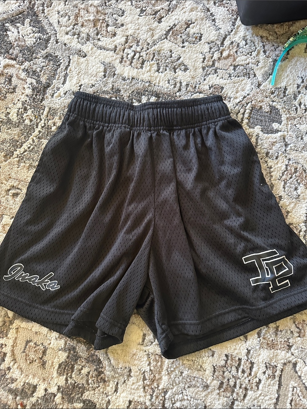 Black Mesh Athletic Shorts with Script & Logo